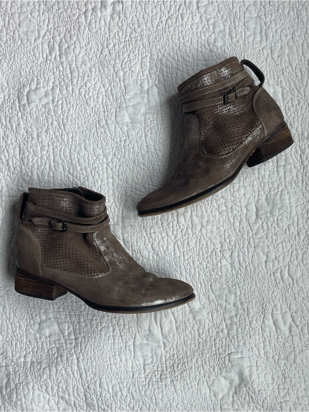 Women's Seychelles Taupe/Metallic Pewter Leather Ankle Boot with Strap Detail